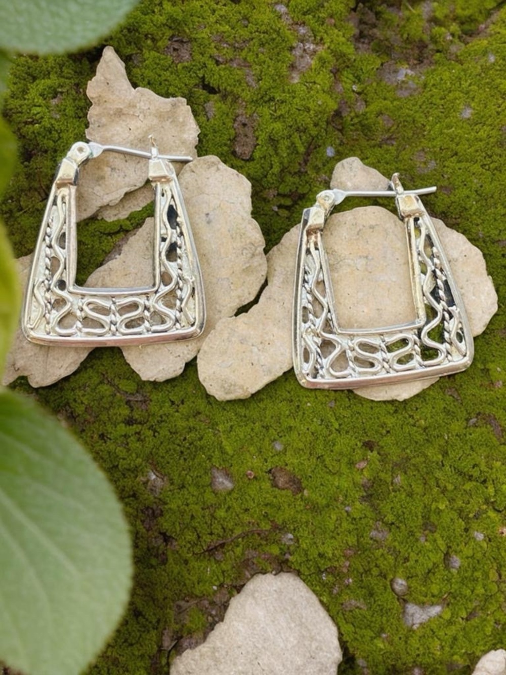 Silver Square Hoop Earrings - Picture 3 of 5